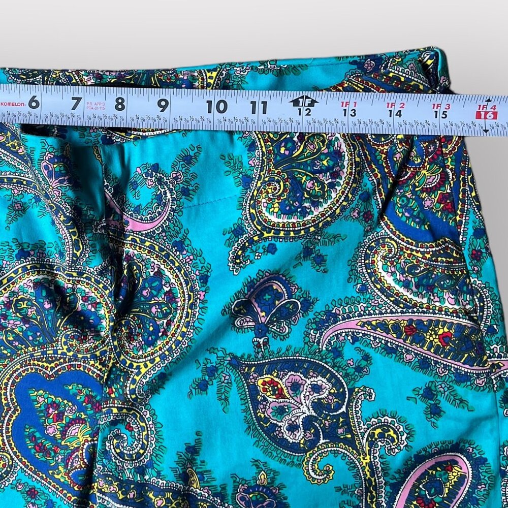 Talbots size 4 Turquoise Blue Paisley Flat Front Crop Pants - Picture 4 of 10
